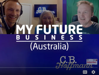 Screenshot of the mother/son self-publishing team of C.B. Hoffmann and Dan Hoffmann on My Future Business Show with Rick Nuske in Austraila